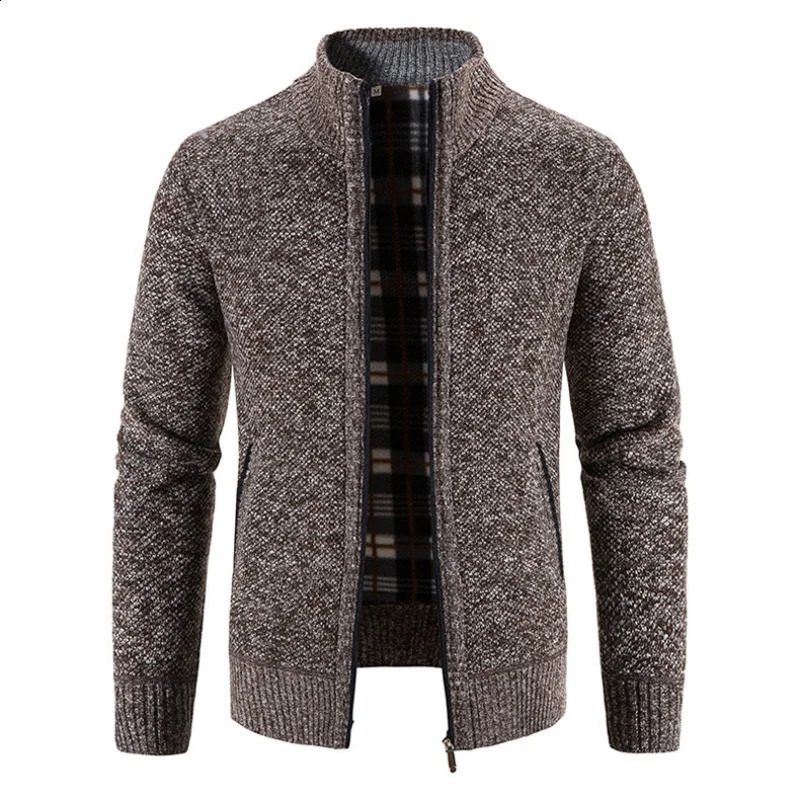 Autumn Winter Fleece Sweater Men Plus Size Stand Collar Cardigan Fashion Casual Thickened Warm Knitted Coat 251017