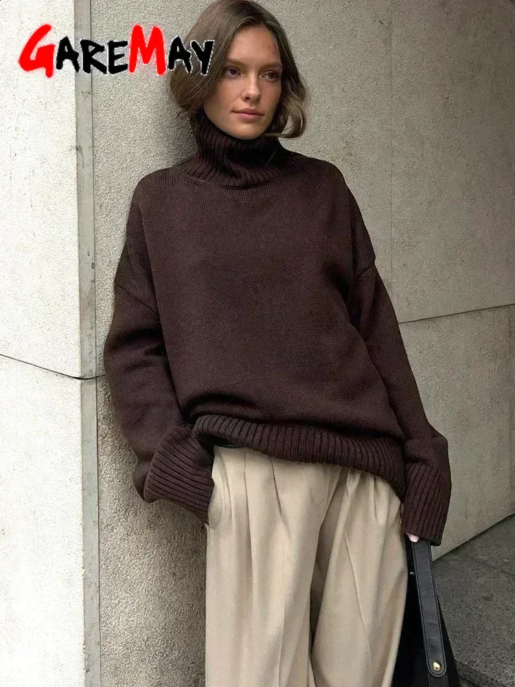 Autumn Womens Knitted Sweater Oversize High Collar Yellow Vintage Pullover Soft Winter Warm Vintage Red Sweaters for Women 251027