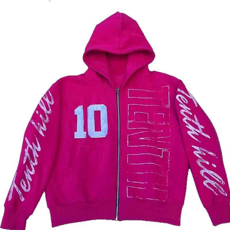 Street Hip-Hop Trendy Personalized Letter Print Hooded Cardigan Zipper Sweatshirt Loose Unisex Jacket