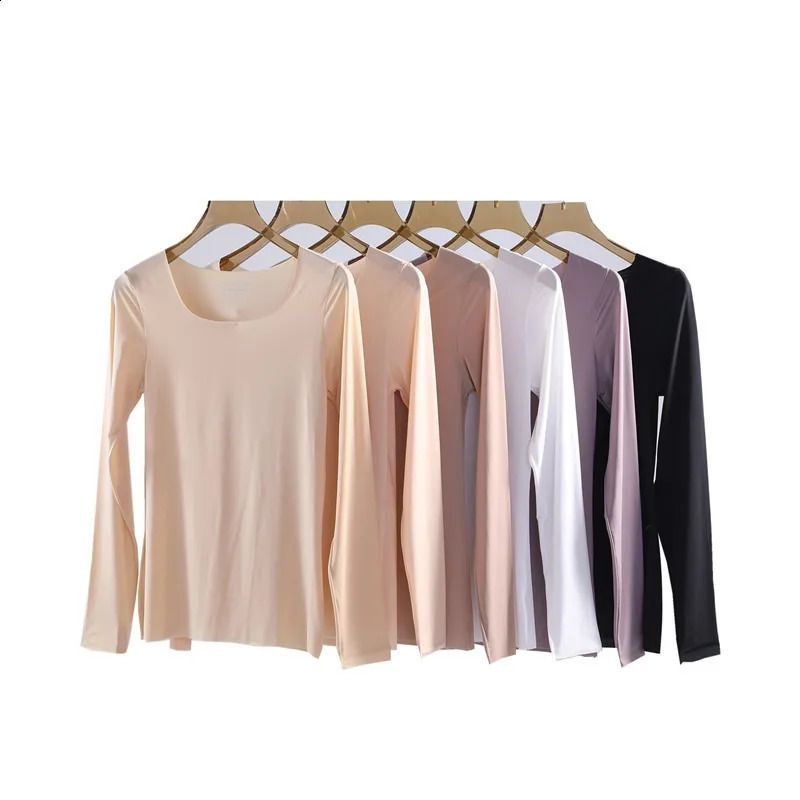 Seamless Ice Silky Long Sleeve Tshirt Legging Pants For Women Mid Waist Elastic Bottoming Trousers Ultra Thin Skinny Fitness 251027