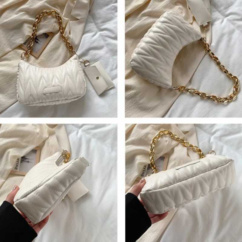 Quilted Ruched Crescent Bag Fashion Chain Shoulder Bag Womens Handbag with Coin Purse for Summer Every DayW251028