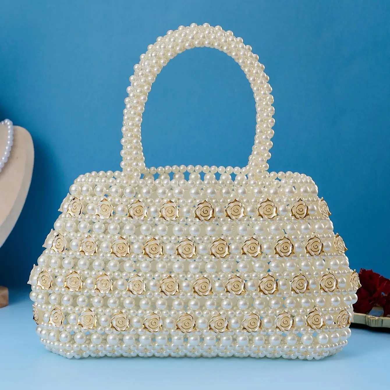 French hollowedout fairy pearl bag socialite handwoven beaded handbag Boston handheld vacation bag H251027