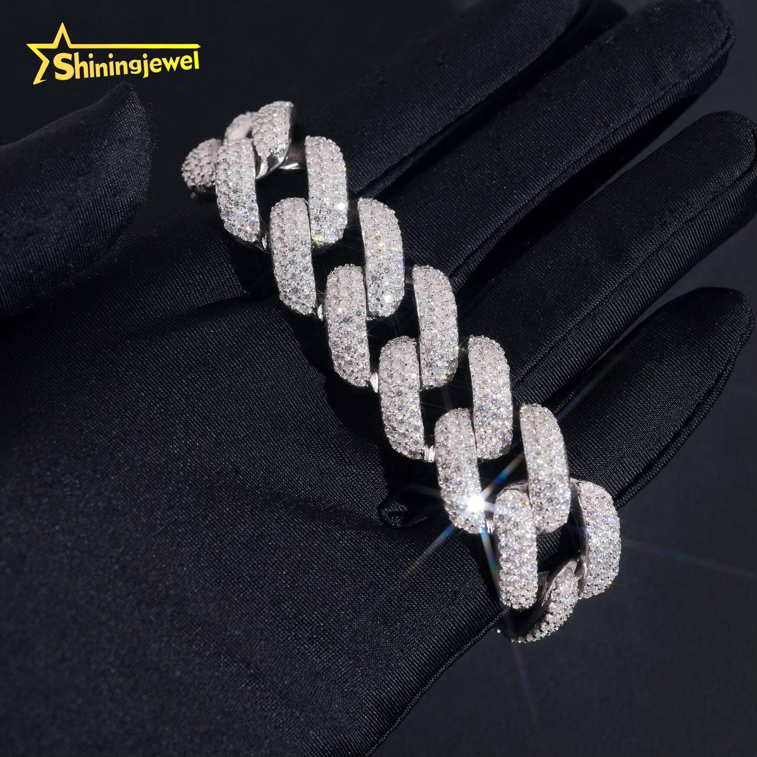 925 Silver Hip Hop Bling Moissanite Cuban Link Bracelet with Iced Out Charms Chain for Streetwear Brands