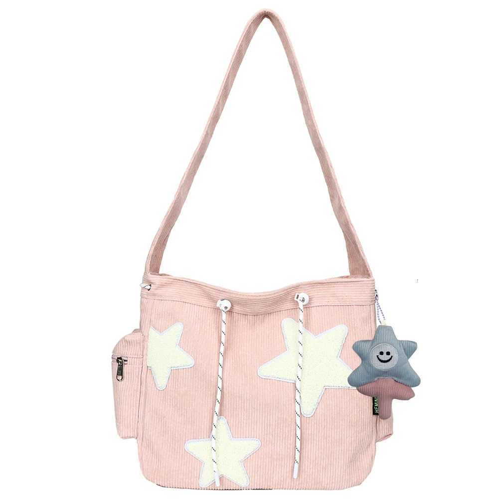 Women Cute Crossbody Bag with Pendant Shoulder Bag Large Capacity Corduroy Star Applique Leisure Travel Outdoor BagT251028