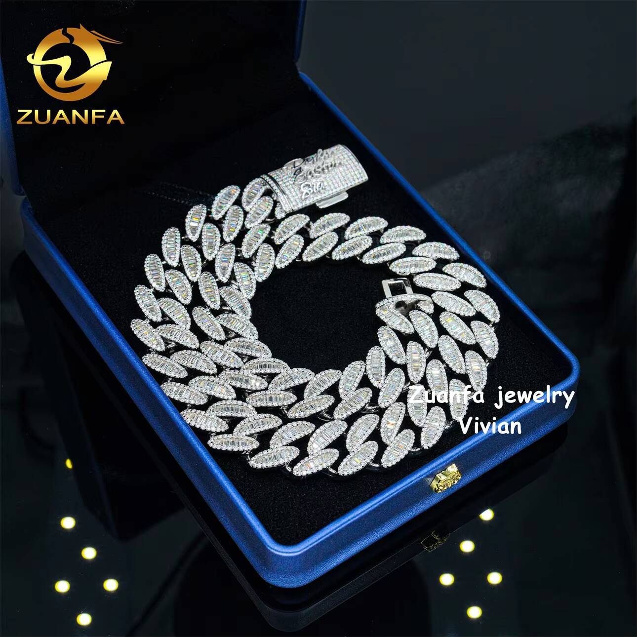 Custom Sterling Silver 925 VVS Diamond Moissanite Hip Hop Jewelry Iced Out Cuban Link Chain Necklace