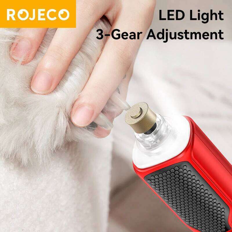 ROJECO Pet Electric Rechargeable Dog Paw Grooming Clipper LED Light 7 Speeds Adjustable Cat Claw Nail Grinder