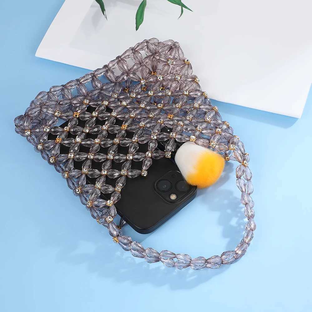 Handmade Transparent Pearl Weaving Hollow Tote Bag for Women Beaded Clutch Evening Party Bag Crystal Fashion Beads Mini Bag H251027