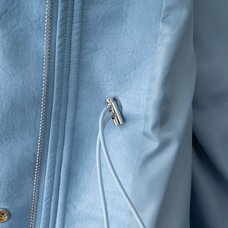 Women Fashion 2025 Fall Autumn Pu Leather Jacket with Elastic adjustable waist Female Coat and Outerwear 251027