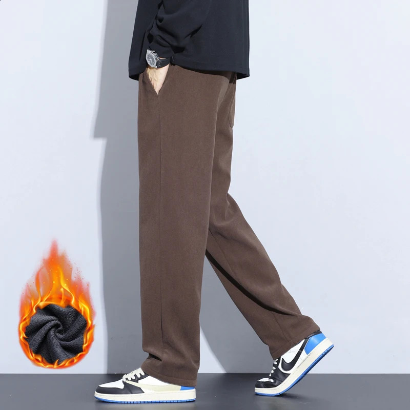 Coffee Khaki Black Gray Loose Casual Pants Men Winter Fleece Thermal Fashion Trousers Thick Velvet Straight Wide Leg Sweatpants 251027