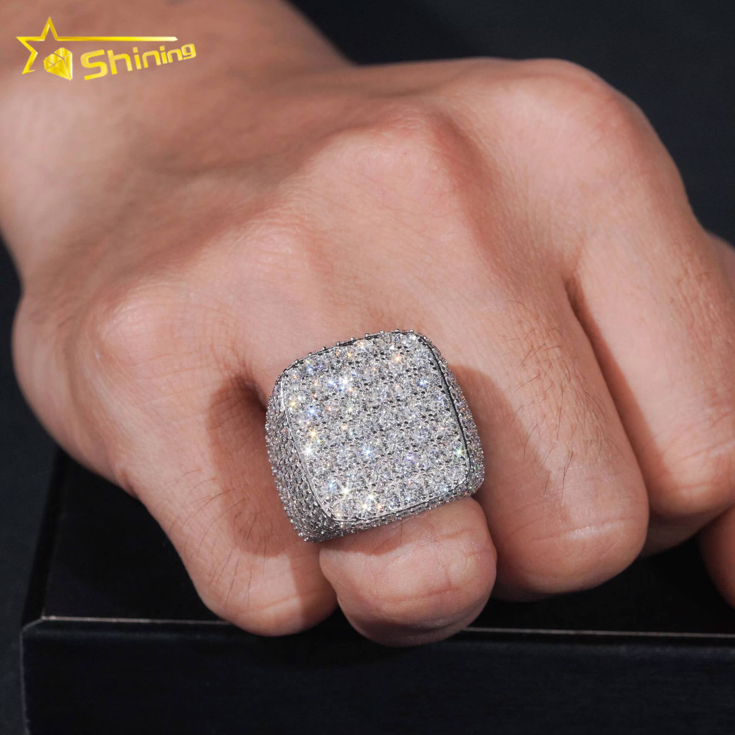 Gold Plated Moissanite Diamond 925 Sterling Silver Hip Hop Ring Iced Out Fully Moissanite Mens Rings Ready to Ship