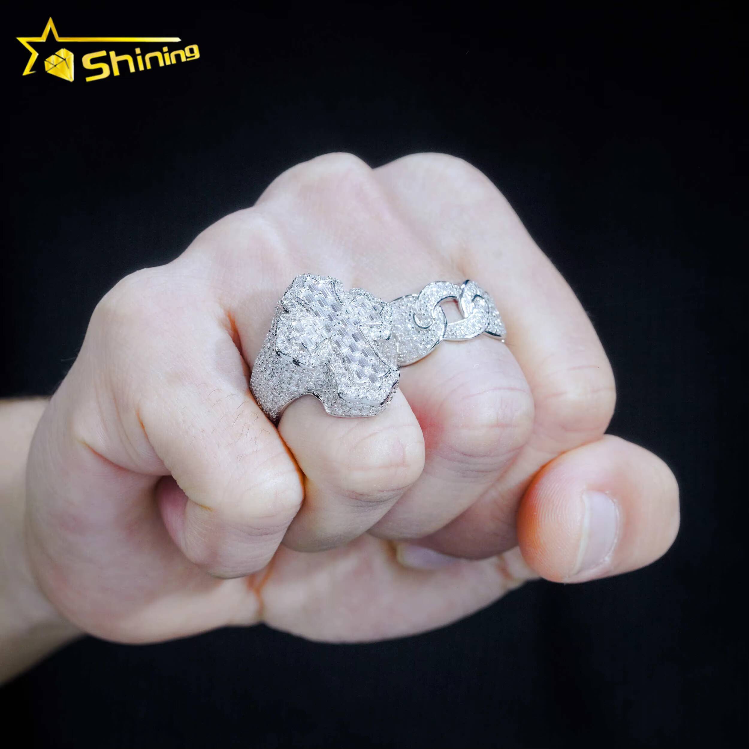 Fashion Jewelry Rings 14k Gold Plated S925 Lab Grown Diamond Engagement Ring for Men Vvs Moissanite Diamond Hip Hop Cross Ring