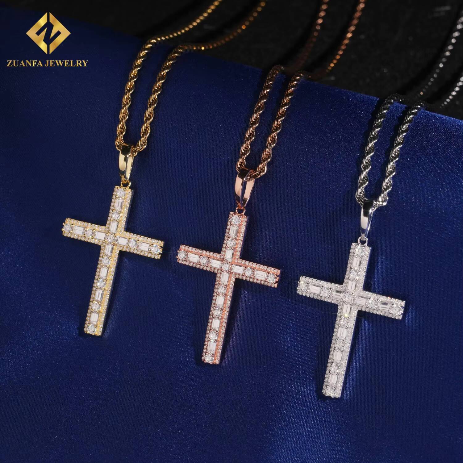 New Products HipHop Ice Out Moissanite Cross Pendant 925 Sterling Silver Pendant for Men Pass Diamond Tester Jewelry with GRA
