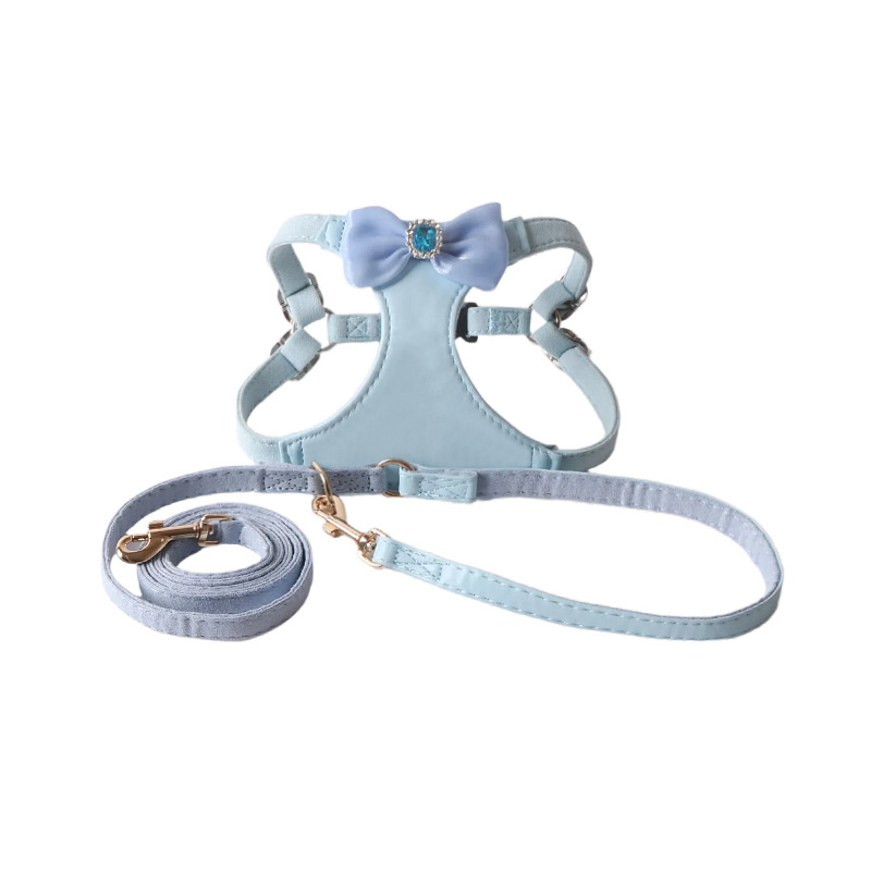 Glamorous Rhinestone Bowknot Pet Harness Leash Set, Adjustable & Durable, Luxury Walking Gear, Secure Pet Vest Harness with Leash,Suitable for Small D