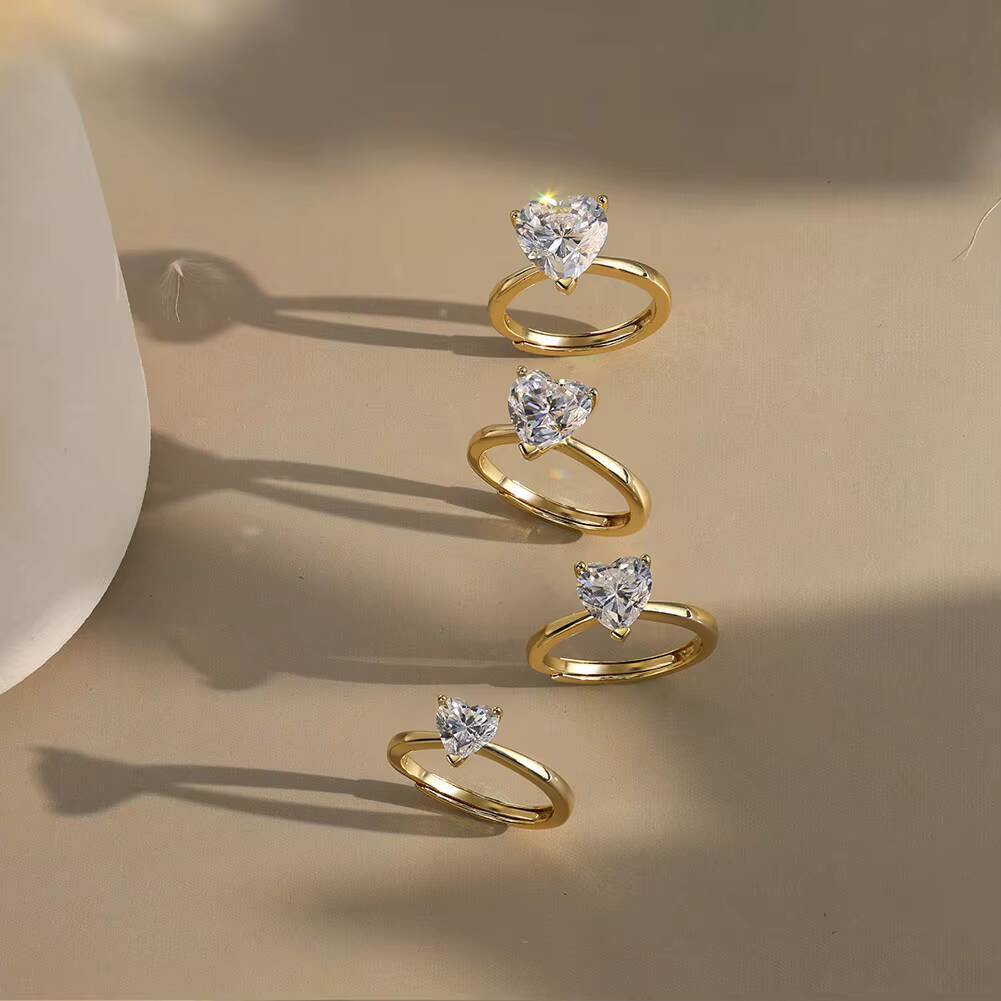 Rinntin LZR40 1ct 2ct 3ct 4ct HeartCut ThreeClaw Setting Premium 8A Cubic Zirconia 925 Sterling Silver Engagement Rings