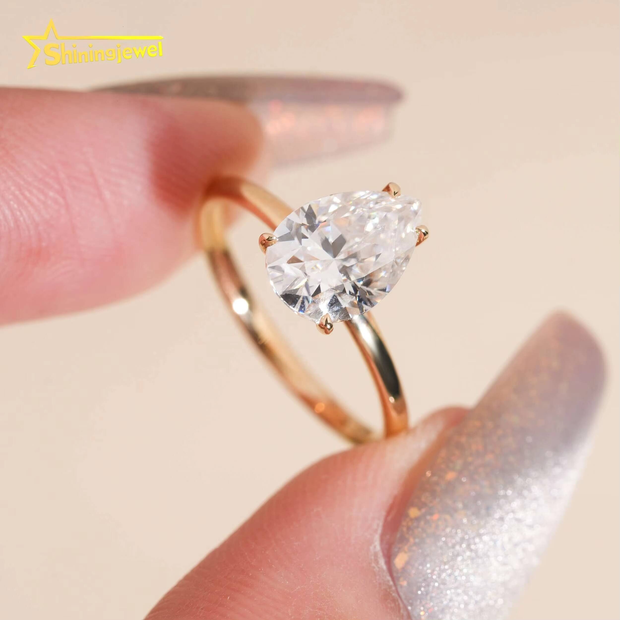 Romantic Elegant D Color Moissanite Diamond Pear Cut 2ct 14k Solid Gold Women Engagement Ring