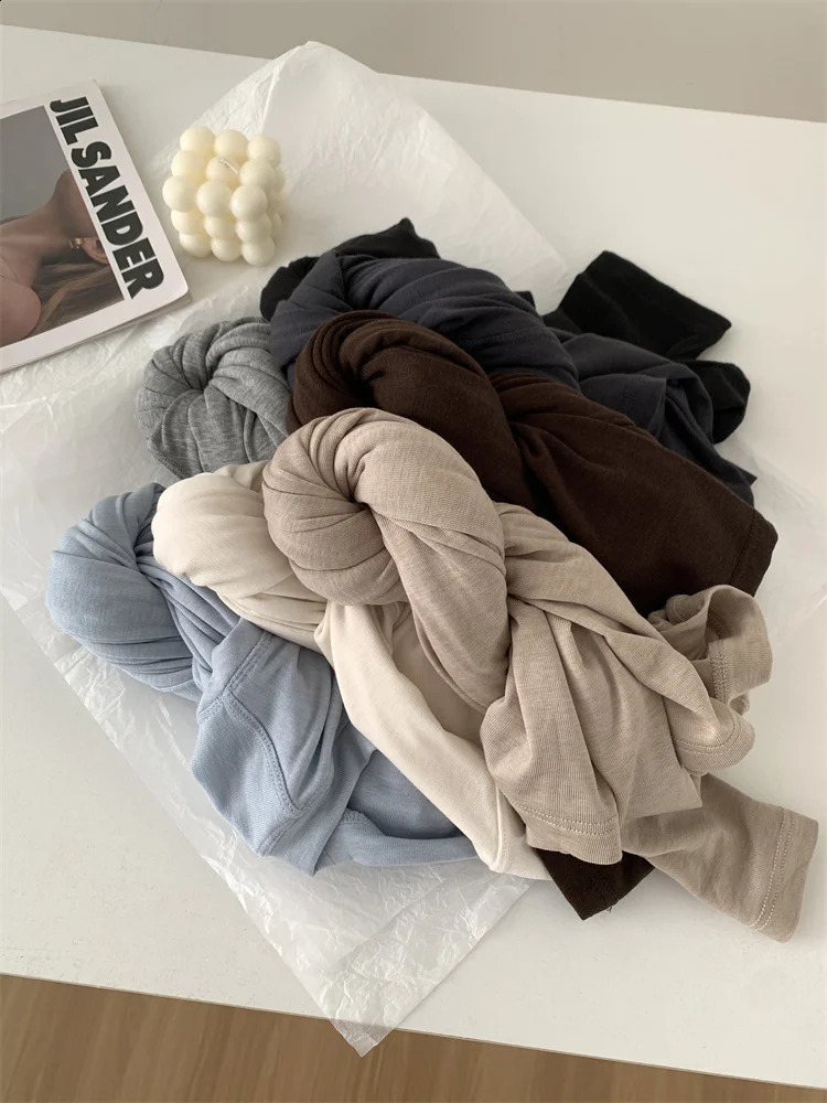 Silk Wool Splice Long Sleeve Tshirt Women Spring Summer Thin Soft Waxy Fit Solid Color Backing Top 251027