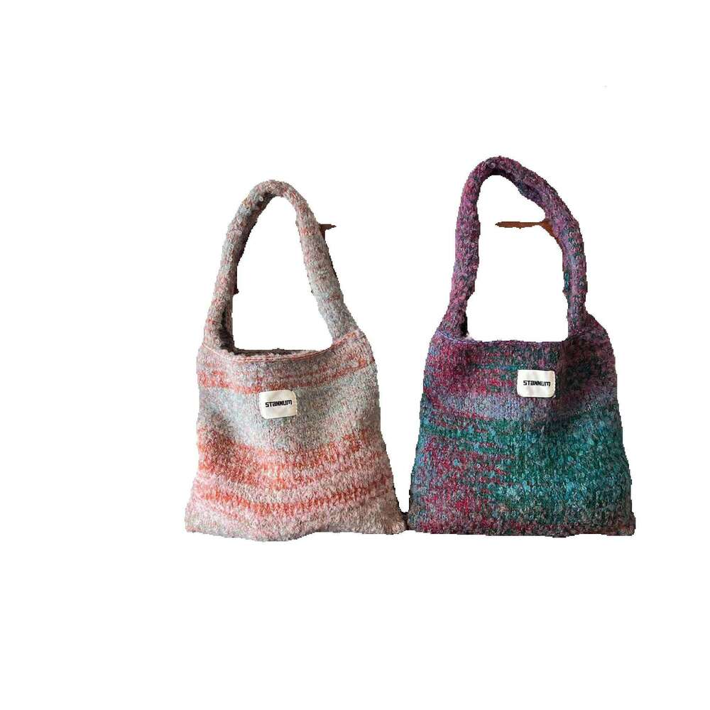 Korean Style INS Niche Design Gradient Knitted Shoulder Yarn Bag for Women Versatile Large Capacity Commuter Handbag