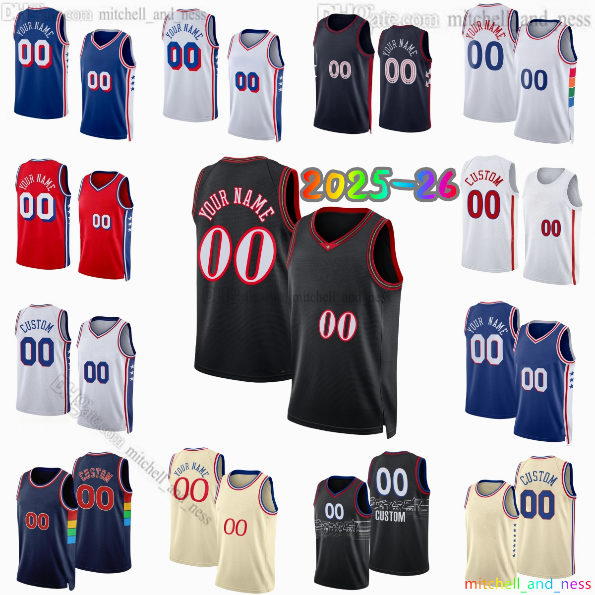 Custom 2025-26 New 0 Maxey Printed Basketball Jersey 21 Embiid 77 Edgecombe 8 George 20 McCain 9 Oubre Jr. 5 Grimes 12 Watford 23 Gordon 7 Lowry 33 Walker Jerseys Shorts