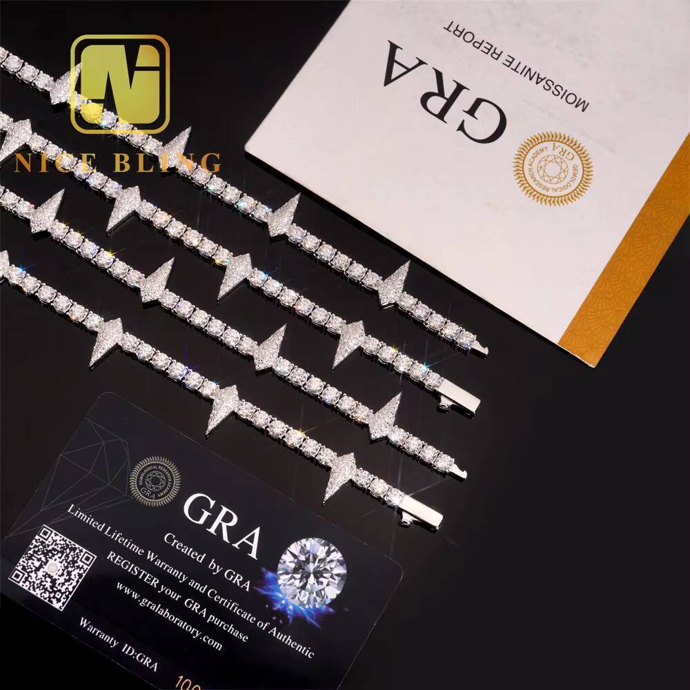 Iced Out Jewelry 4MM Pointed Tennis Chain 925 Silver Moissanite Diamond Tennis Necklace Pass Diamond Tester New Arrival