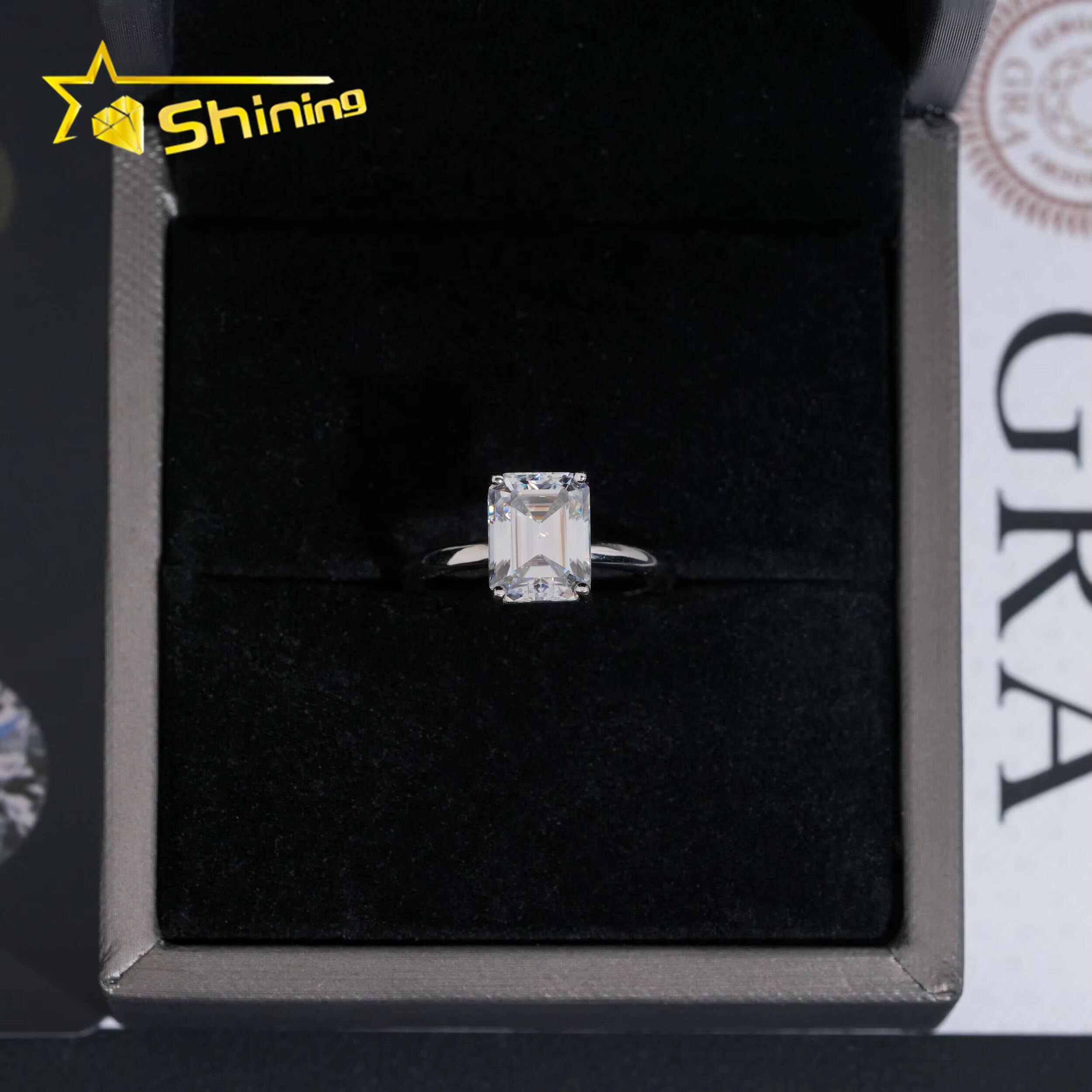 Pass Diamond Tester Luxury S925 Sterling Silver Emerald Cut VVS Women Engagement Wedding Moissanite Diamond Ring