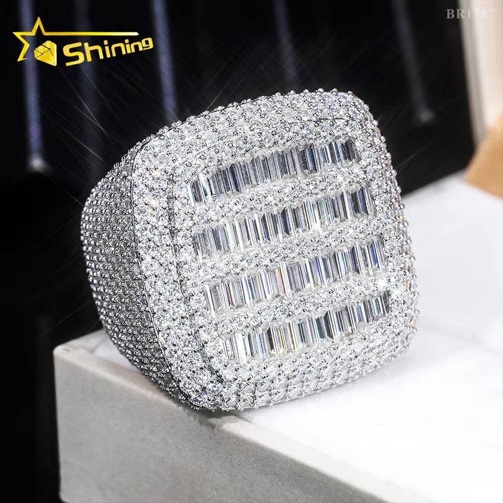 Luxury Style Ready to Ship Lab Diamond Jewelry Custom Ring Silver 925 Vvs Moissanite Iced Out Hip Hop Jewelry Mens Ring