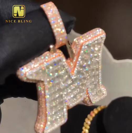 925 Sterling Silver Letter Pendant Ice Out Custom Hip Hop Moissanite Diamond Jewelry VVS Moissanite Initial Pendant