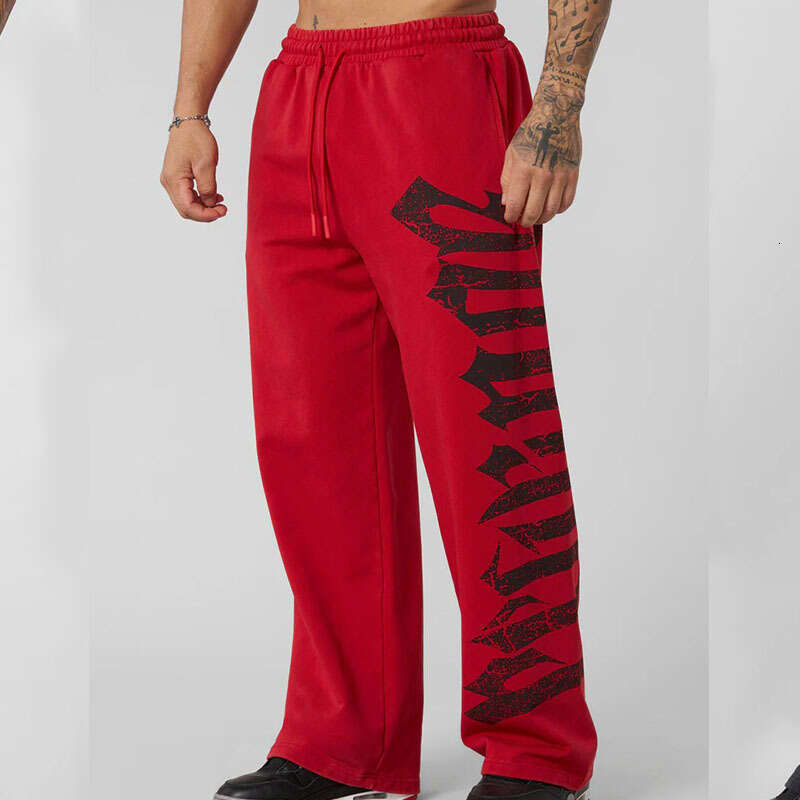 Trendy American Style Wide-Leg Unisex Sweatpants with Personalized Letter Print Straight-Leg Casual Long Pants