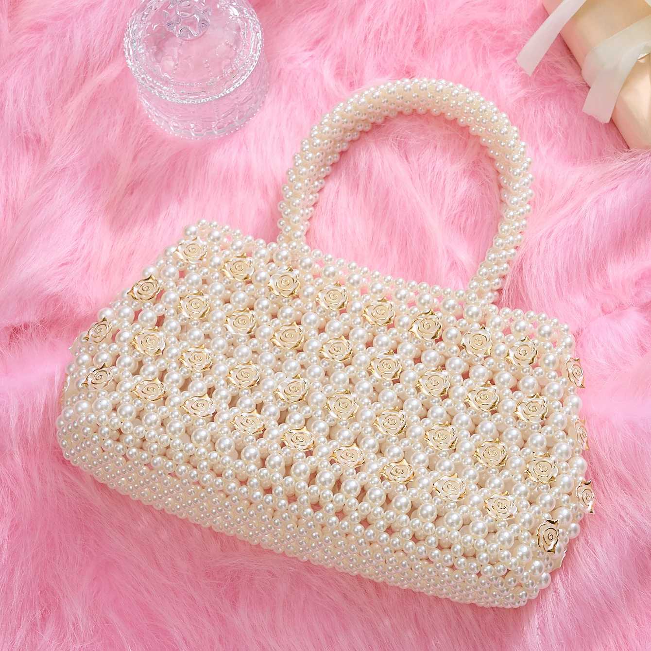 French hollowedout fairy pearl bag socialite handwoven beaded handbag Boston handheld vacation bag H251027