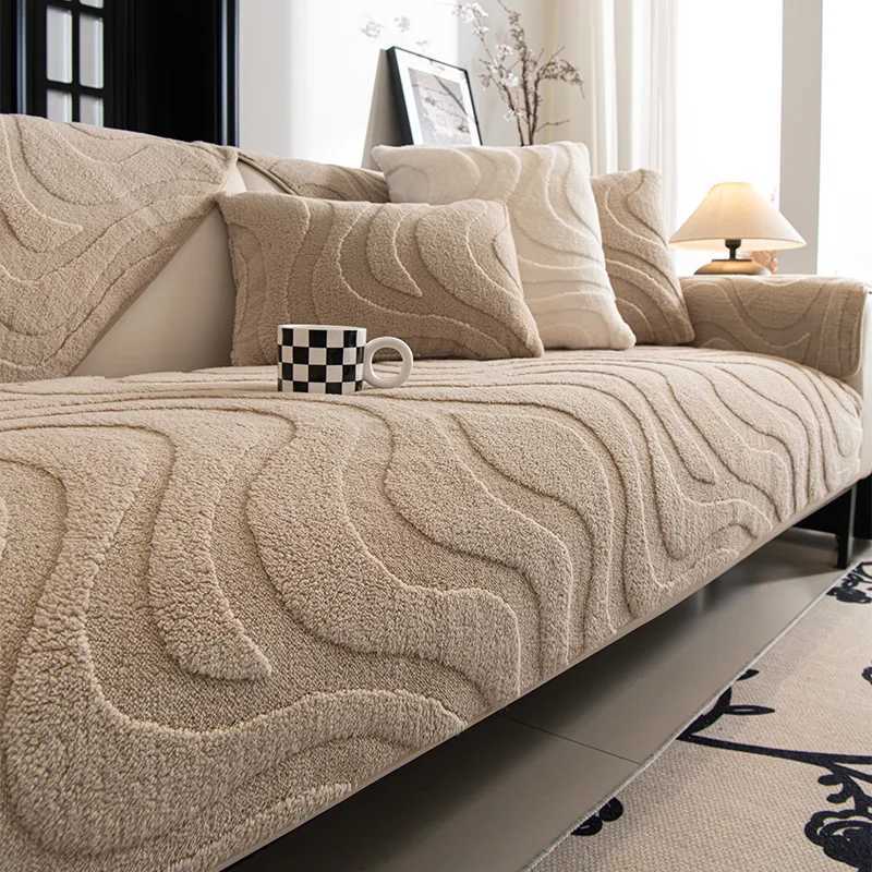 Solid Velvet Jacquard Sofa Cushion Foldable Machine Washable Winter Warm Cloth Towel AntiSlip Armless Couch Slipcover for Home C251028
