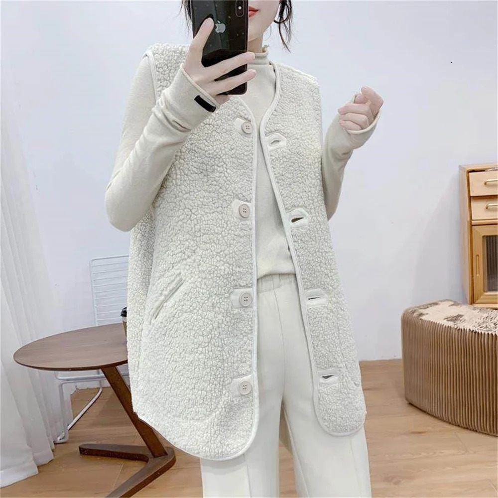 Coats Womens Waistcoat Autumn Winter Style Lamb Fur Loose Korean Version Sleeveless Vest Style Basic Tops 251027