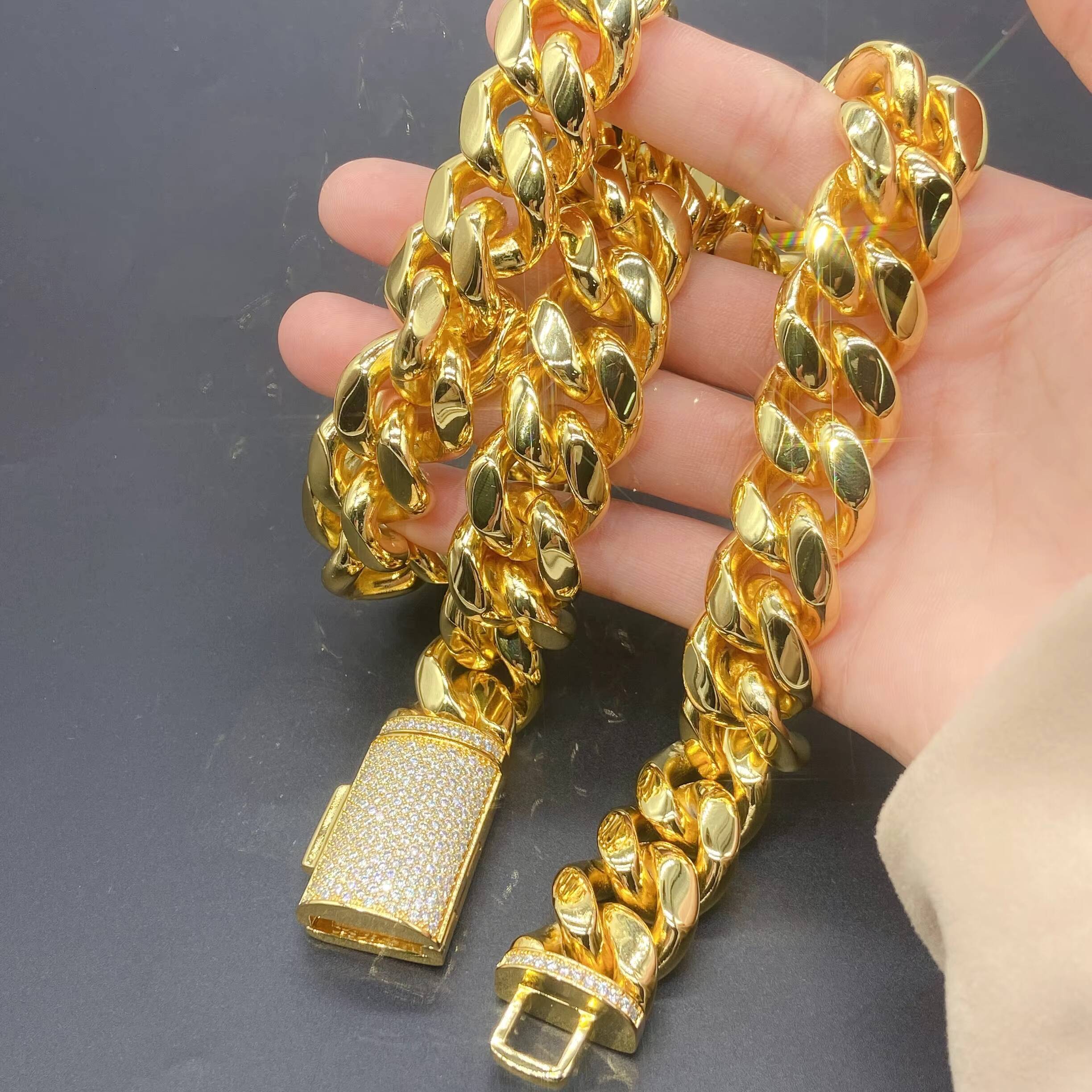 Hip Hop Iced Out VVS Moissanite Clasp Custom 8MM 10MM 12MM 14MM Stainless Steel Jewelry Chain Gold Necklace