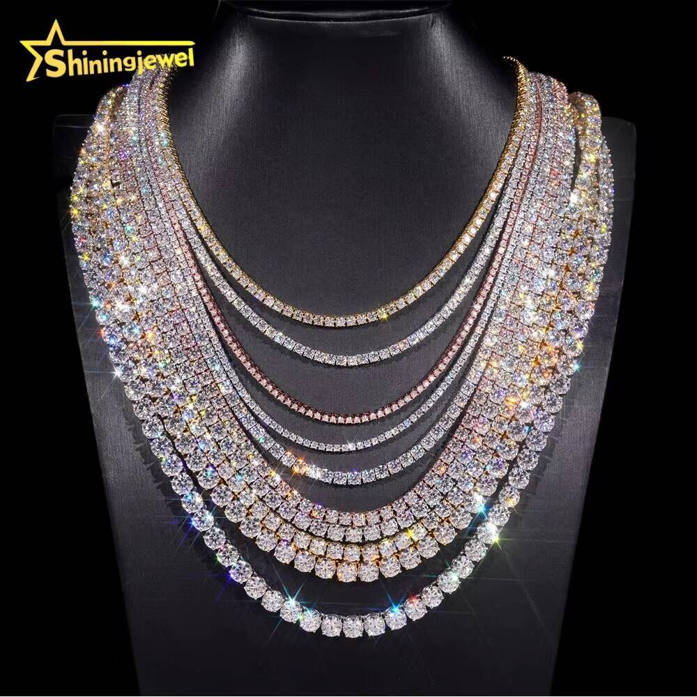 20mm65mm Wholesale Price Stock 925 Sterling Silver Tennis Chain VVS Moissanite Hip Hop Jewelry Iced Out Diamond Tennis Chain
