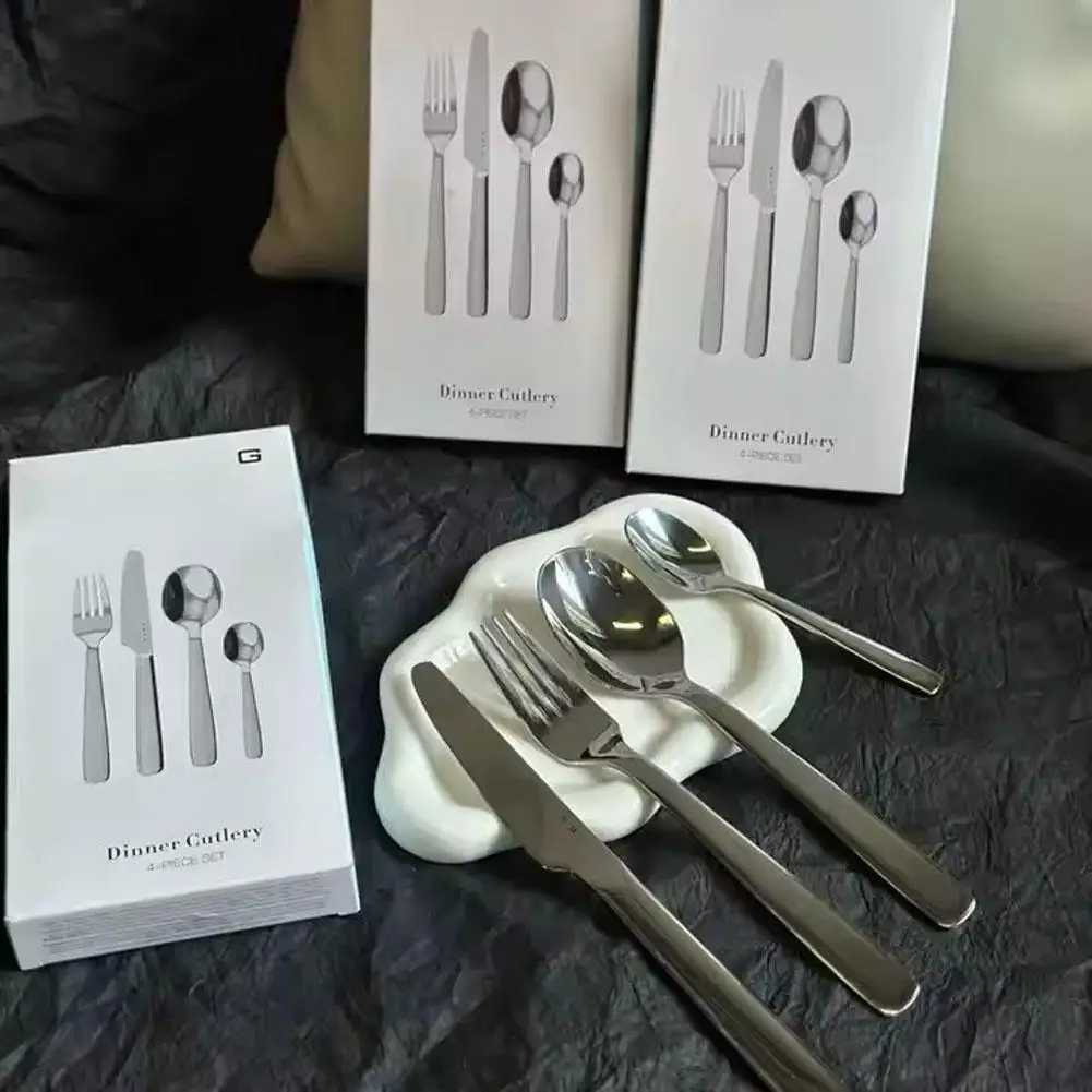 4 pcs Western tableware fork spoon fork stainless steel fork spoon Western tableware polishing set gift giveaway kitchen Y251025