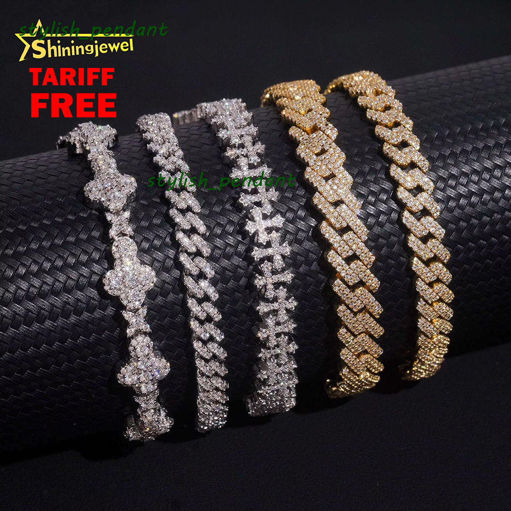 Hot Sale Iced Out Cuban Link Bracelet 925 Sterling Silver Gold Plated Pass Diamond Test VVS Moissanite Cuban Bracelet