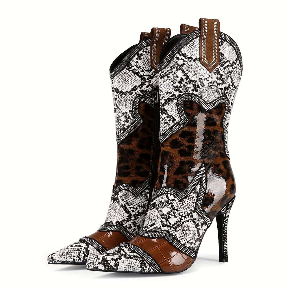 Winter Boots High Heels Color Blocked Artificial Dia Midsole Boots