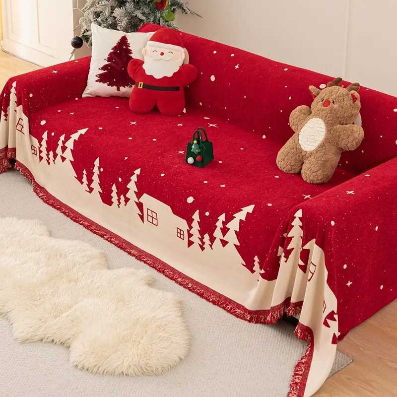 New Christmas Atmosphere Sofa Cover Cloth One Piece Red Festive Sofa Towel New Year Style Autumn and Winter Style Skin Friendly C251028