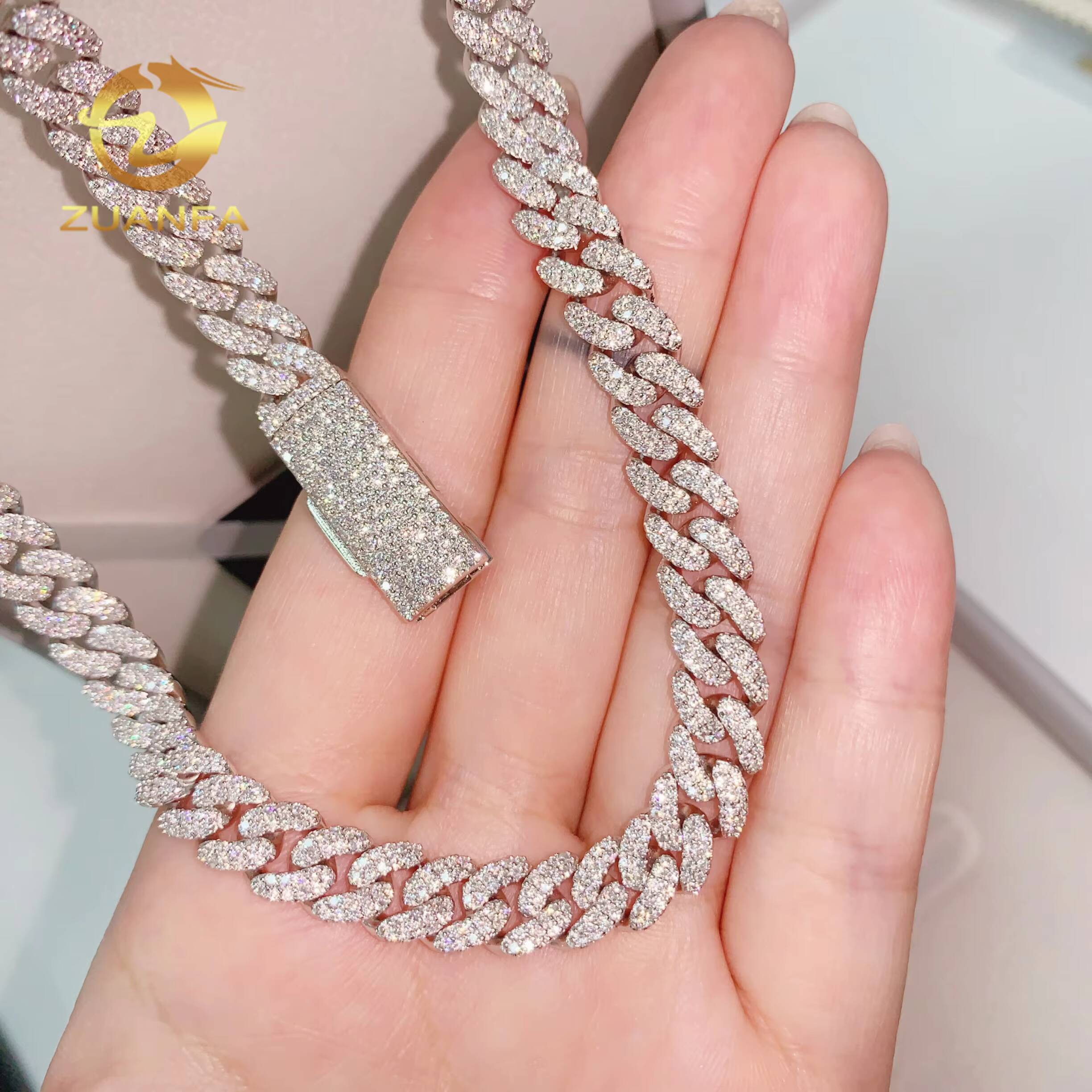 Affordable Fine Jewelry Cuban Link Chain Necklace Moissanite 8mm Soldier Chain Moissanite Chain Cuban Links 925