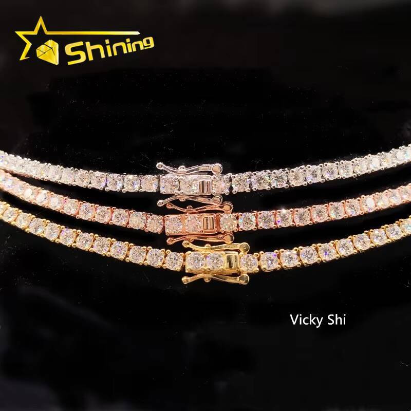 Fast Shipping Hip Hop Iced Out 3mm Moissanite Tennis Chain Men Women 925 Silver Moissanite Tennis Necklace GRA Certificated