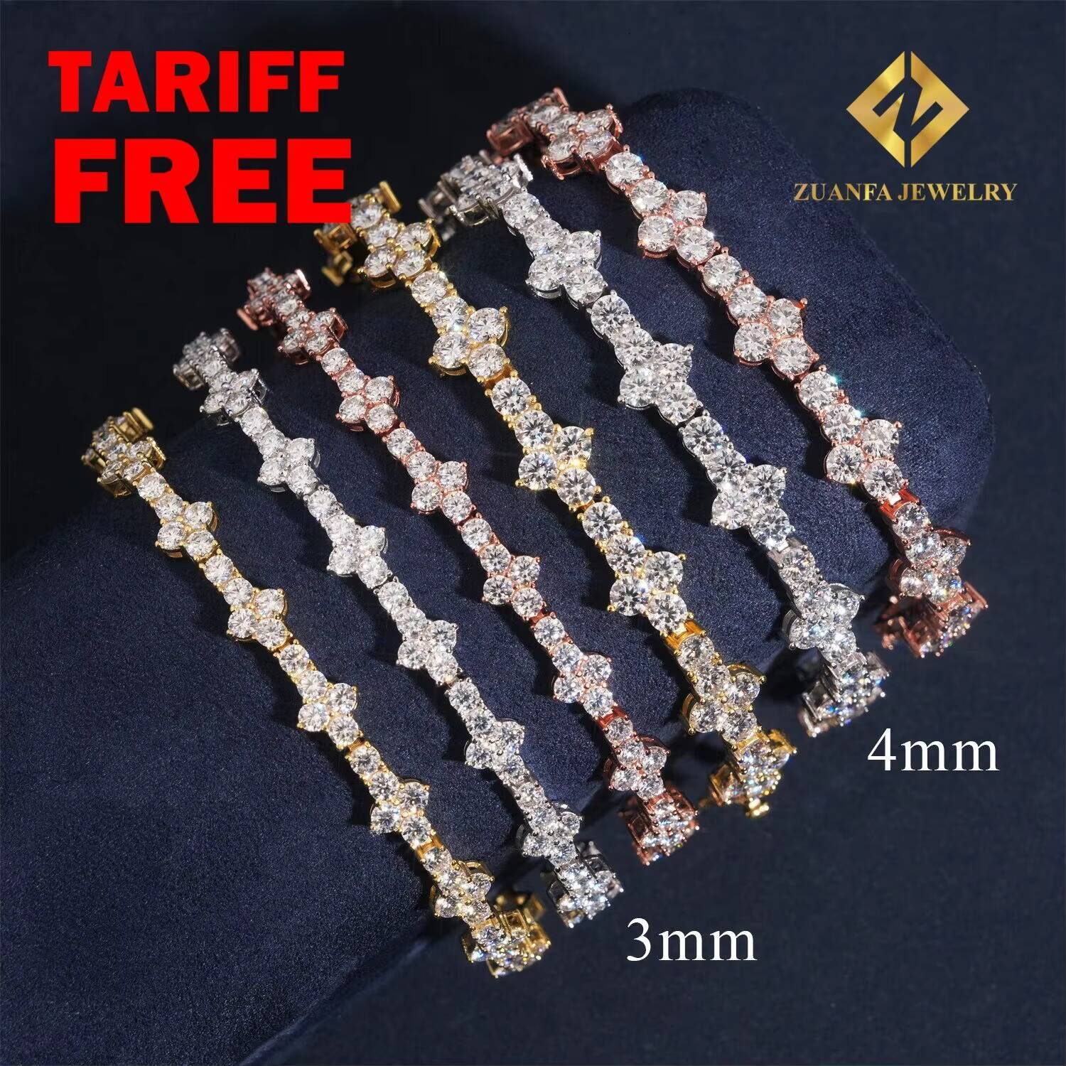 Ready to Ship Mini Cross Cluster Moissanite Tennis Bracelet Necklace 3mm 4mm Iced Out 925 Silver Tennis Bracelet Hip Hop Jewelry