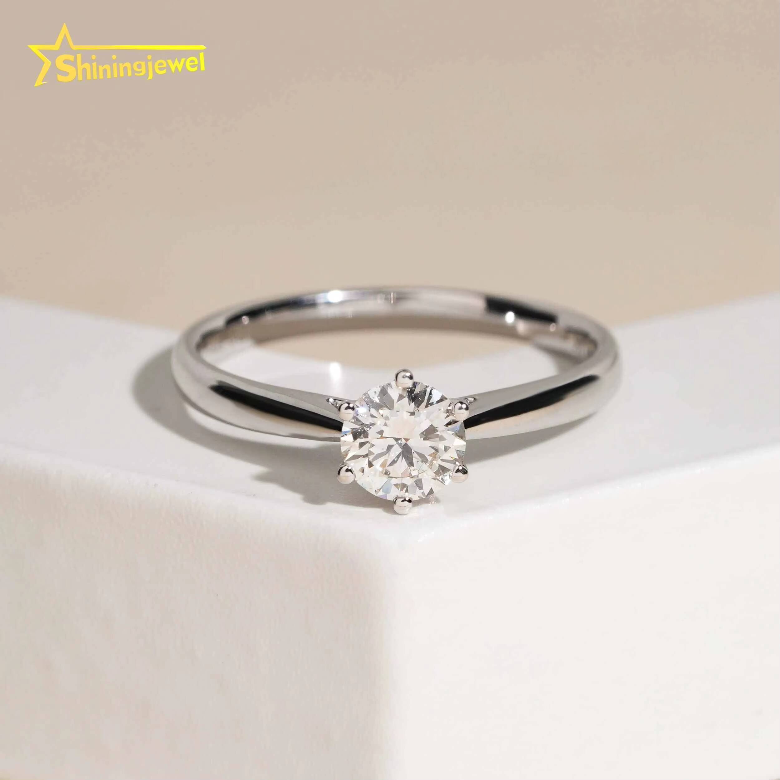 6Prongs Setting Women Jewelry Natural Diamond Wedding Ring 14K Solid White Gold Jewelry Real Diamond Engagement Rings