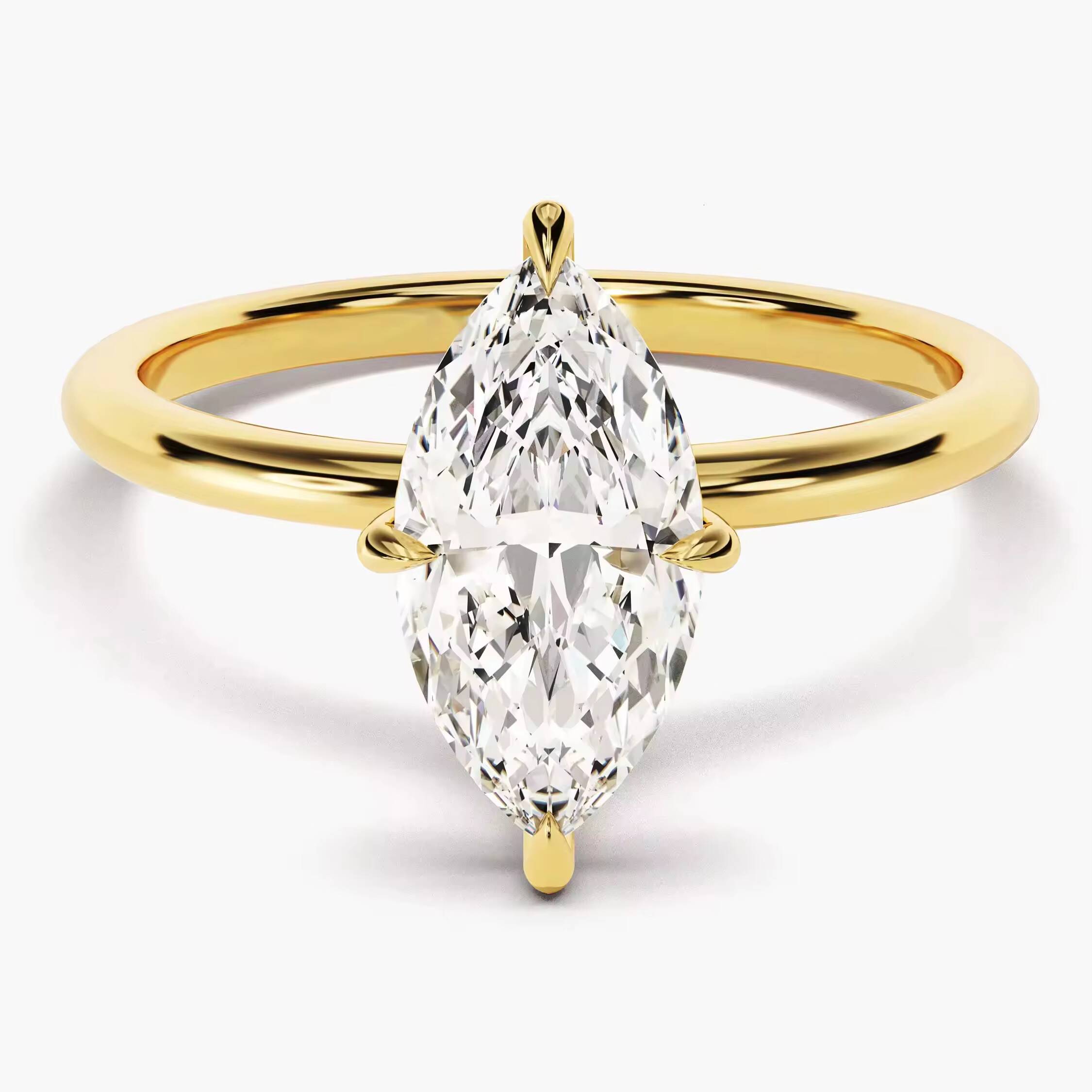 14k 18k Gold Marquise Solitaire Diamond Ring Custom Jewelry Band Halo Wedding Diamond Womens