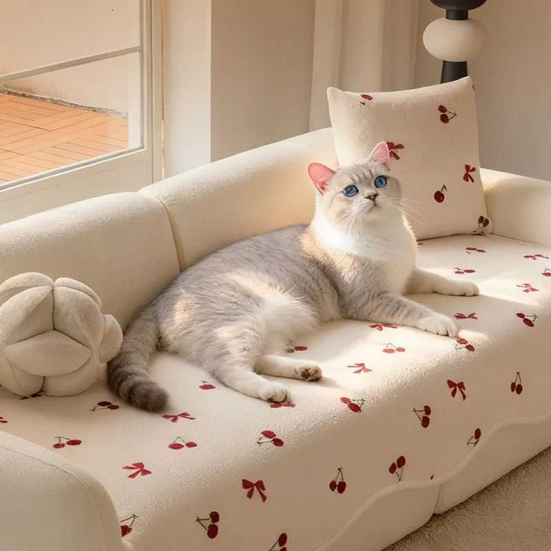 Lovely Floral Print Wavy Edge Sofa Cushion Thick Plush Warm Sofa Cover for Autumn Winter Elegant Sectional Anti Slip Home Decor C251028