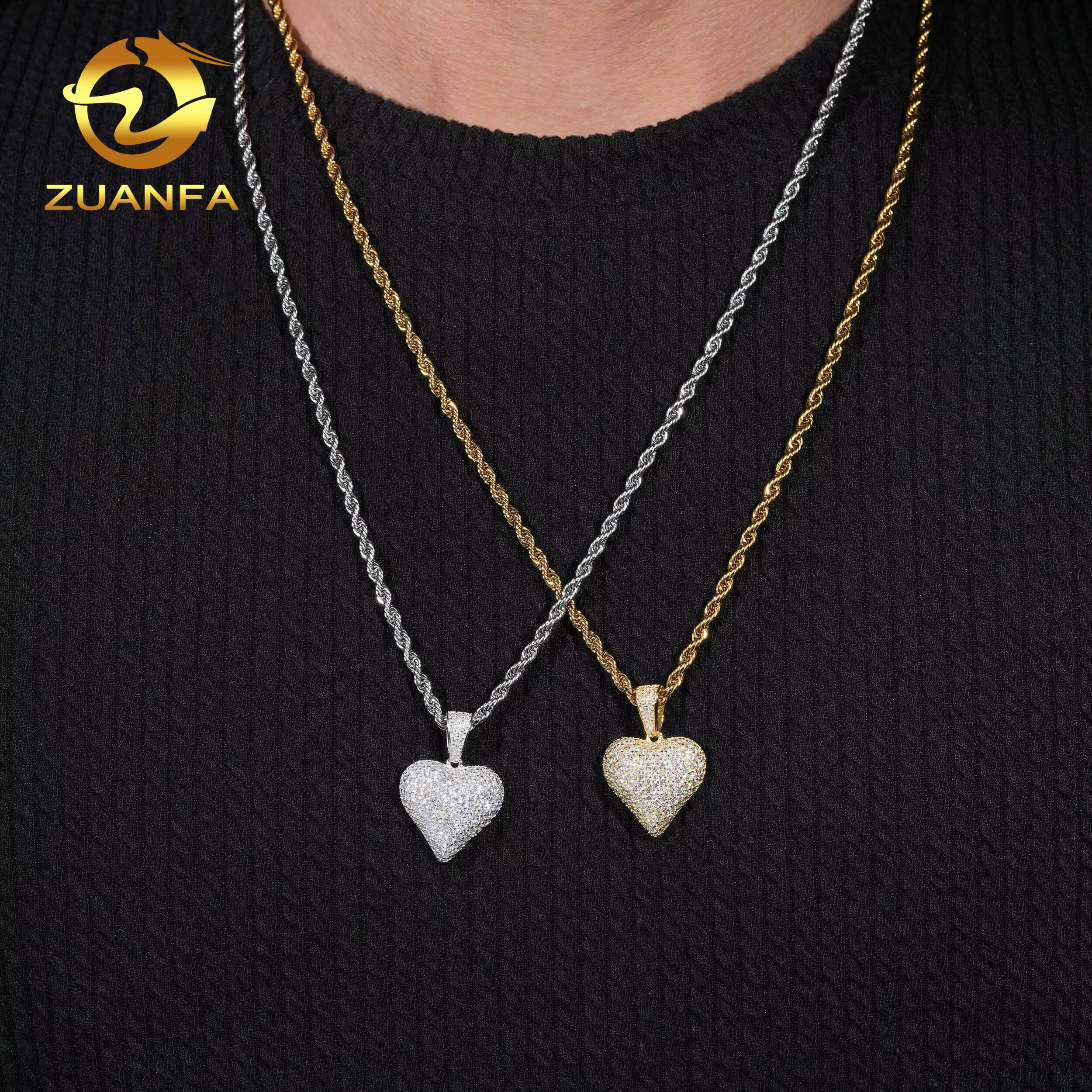 USA Local Stock 925 Silver Hip Hop Moissanite Jewelry Custom Iced Out Pendant VVS D Moissanite Diamond Heart Charm Pendant