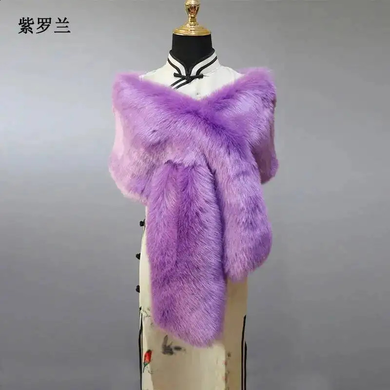 32 Colors 16530cm Women Warm Faux Fox Fur Shawl Winter Ladies Plush Scarf Wraps Cloak Coat Wedding Long Cape Scarves 251023