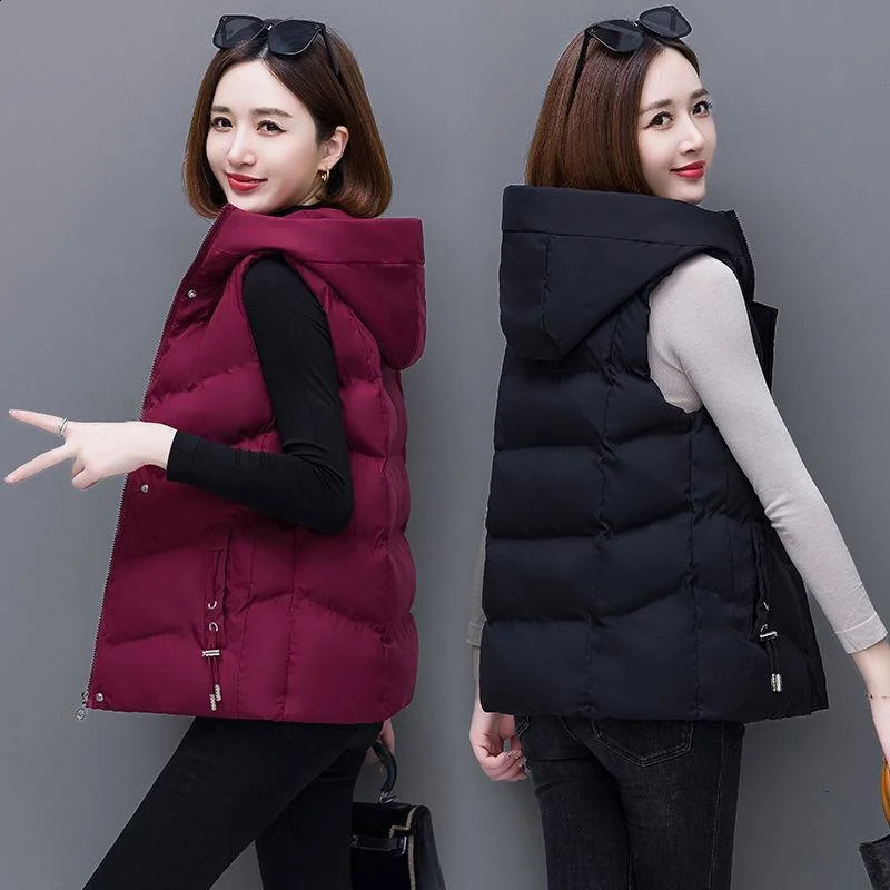 2025 Winter Parkas Vest Jacket Women Middle Aged Waistcoat Sleeves Down Cotton Plus Velvet Warm Coats Female Casual Overcoat 251027