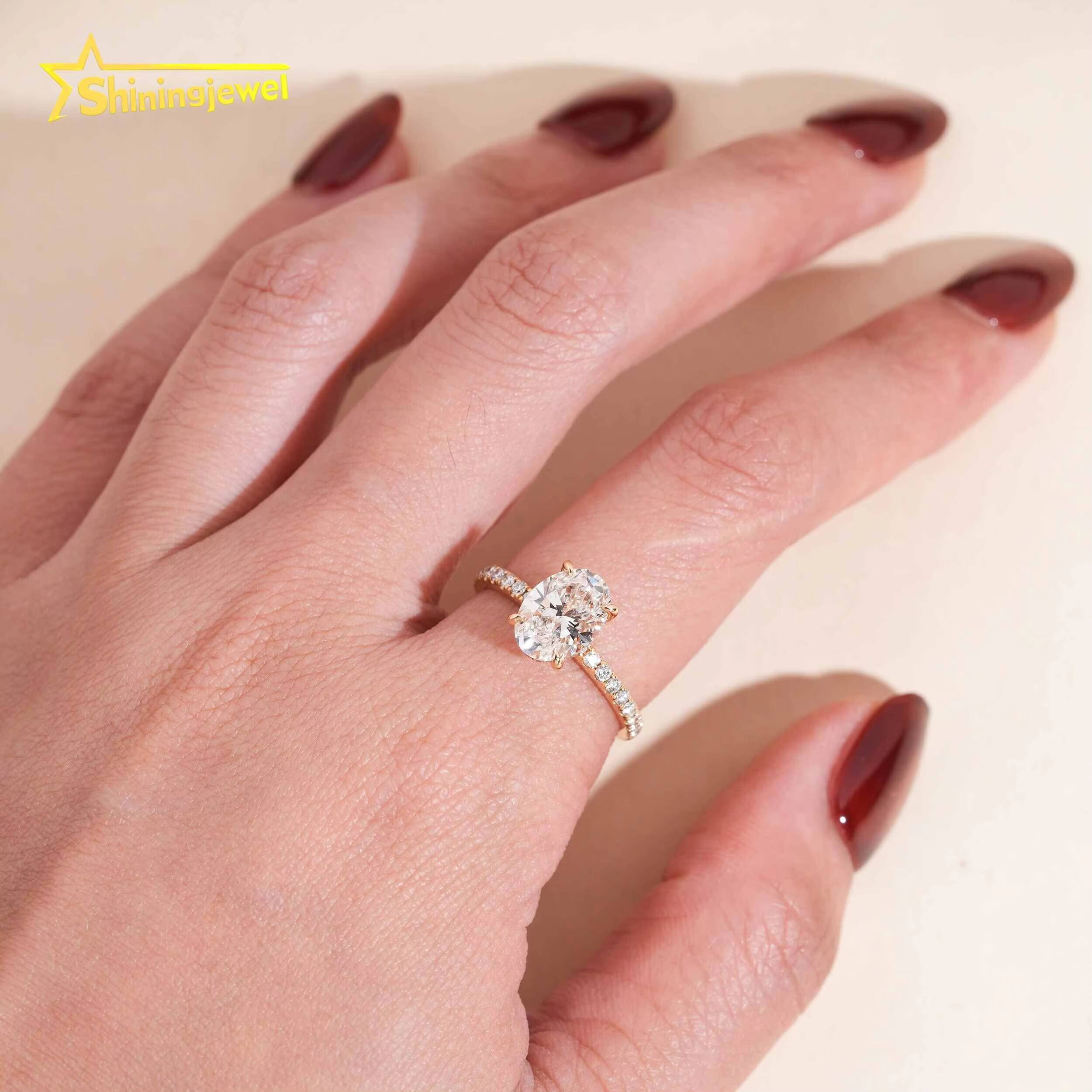 Fine Jewelry 14k Solid Gold Rinf Lab Grown Diamond CVD Ring Oval Shape VVS2 G Color Women Engagement Ring