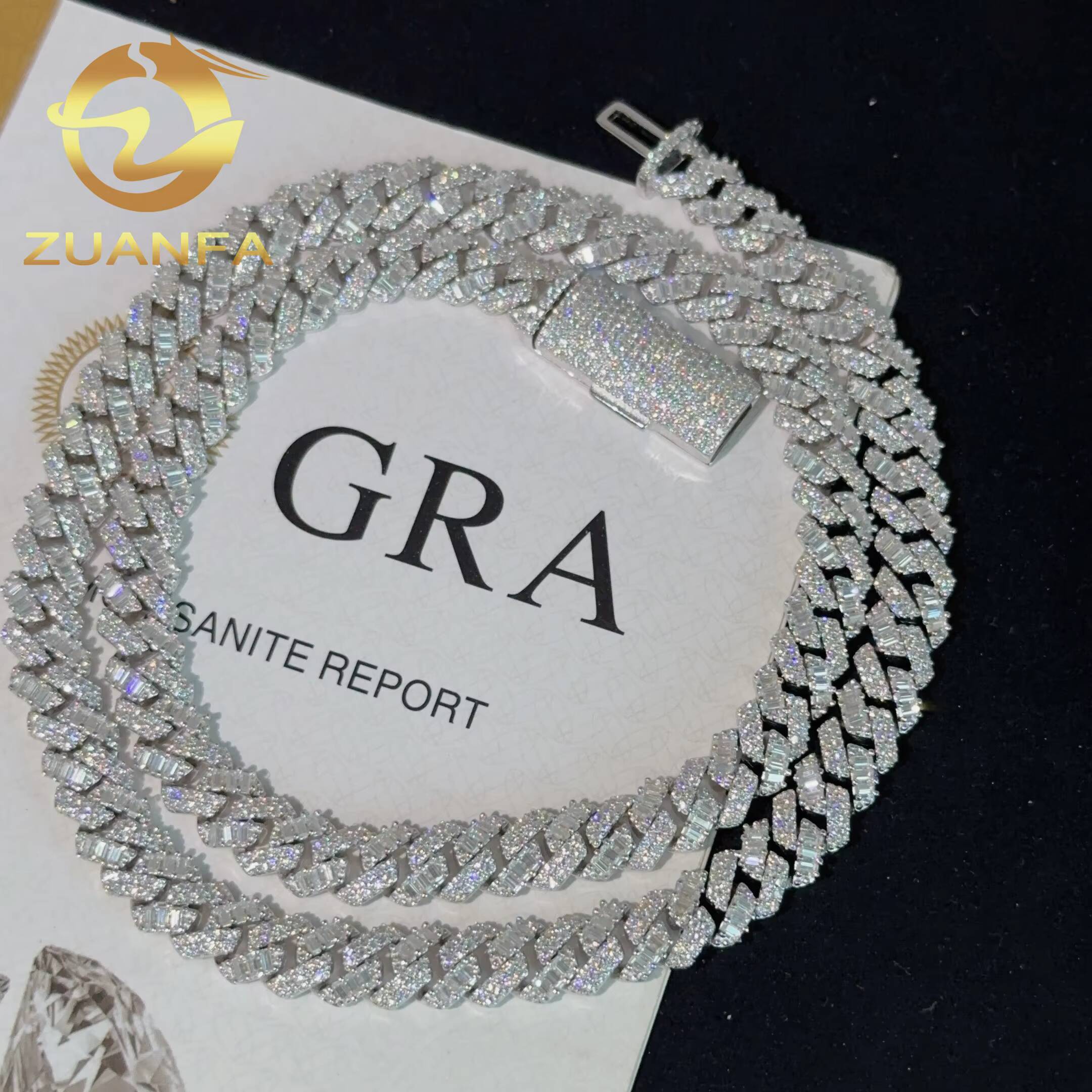 Hip Hop Jewelry 8MM Mix Cut Moissanite Diamond Cuban Link Chain 925 Silver Iced Out Cuban Link With GRA Certificate