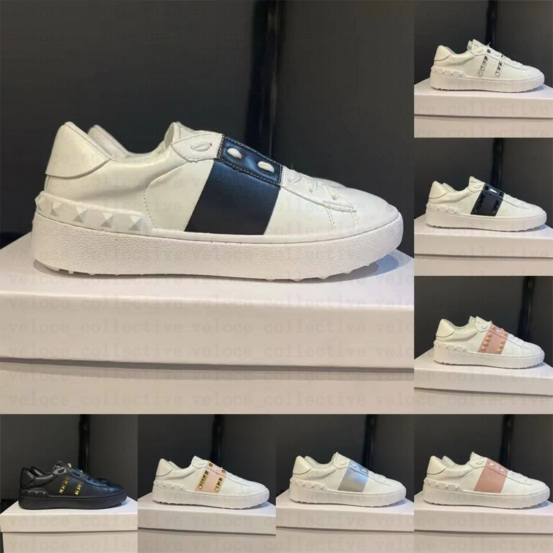 Designer rivet shoes Casual Mens and womens Low Flat Open Sneakers Platform Leather Retro black white pink beige Luxury Calfskin Vintage Sports Loafers Trainers