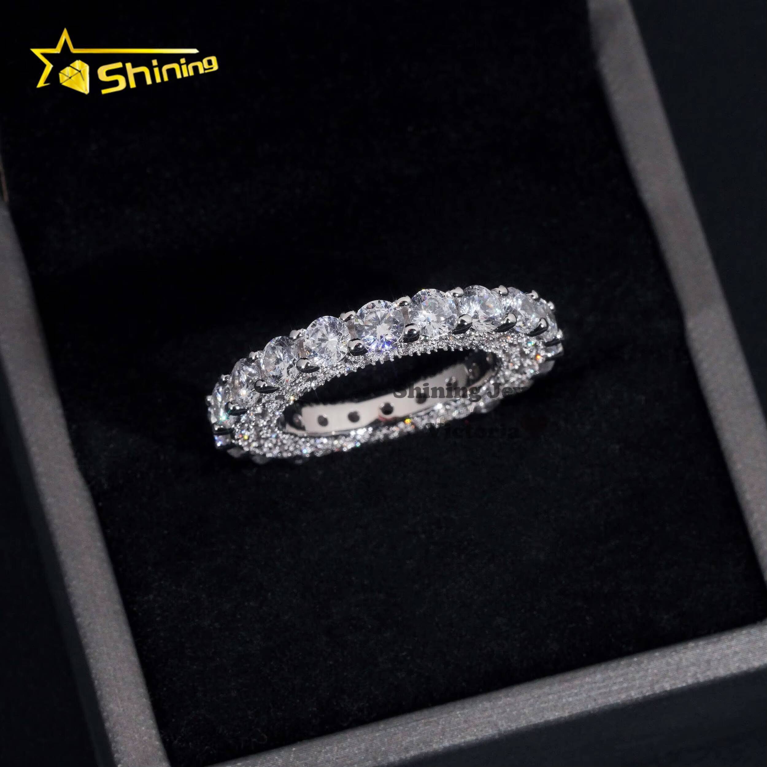 Charms Fine Jewelry Rapper Style 10K Real Gold VVS Moissanite Diamond 4MM Eternity Band Ring