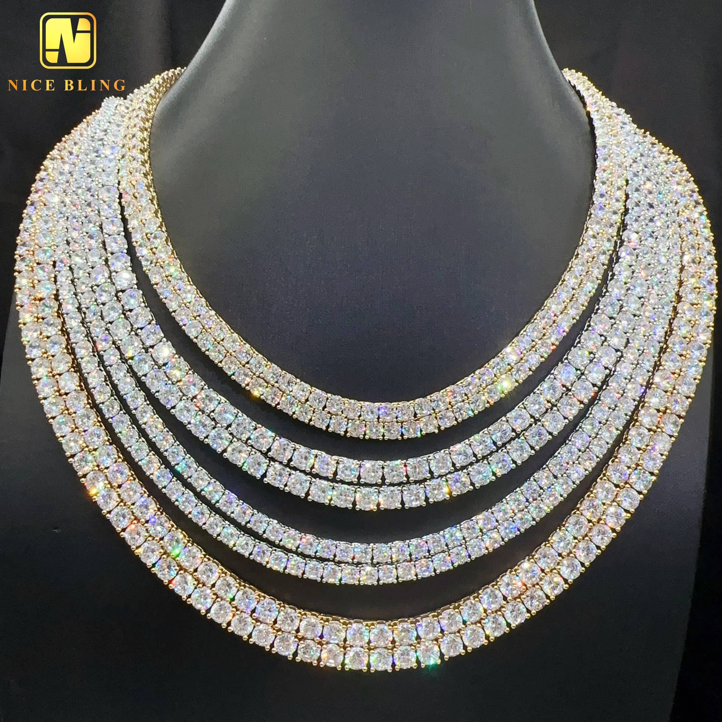 Factory Wholesale Price 18k White Gold Plated 316l Stainless Steel Tennis Chains 3mm 4mm 5mm 6mm Handmade Tennis Necklace